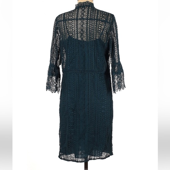 Carlisle Collection Lace Dress &  Slip Dress Set, Button Up, Deep Teal, GORGEOUS - Picture 4 of 16